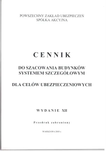 Cennik do szacowania budynków systemem szczegółowym dla celów ubezpieczeniowych
